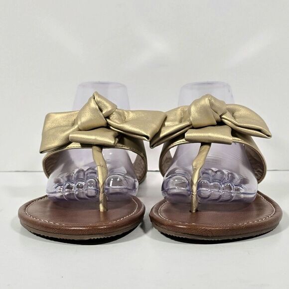 Anna & Ava Faux Leather Sandals Gold Bows Women's Size 9 Brown Romantic Coquette - Picture 3 of 8